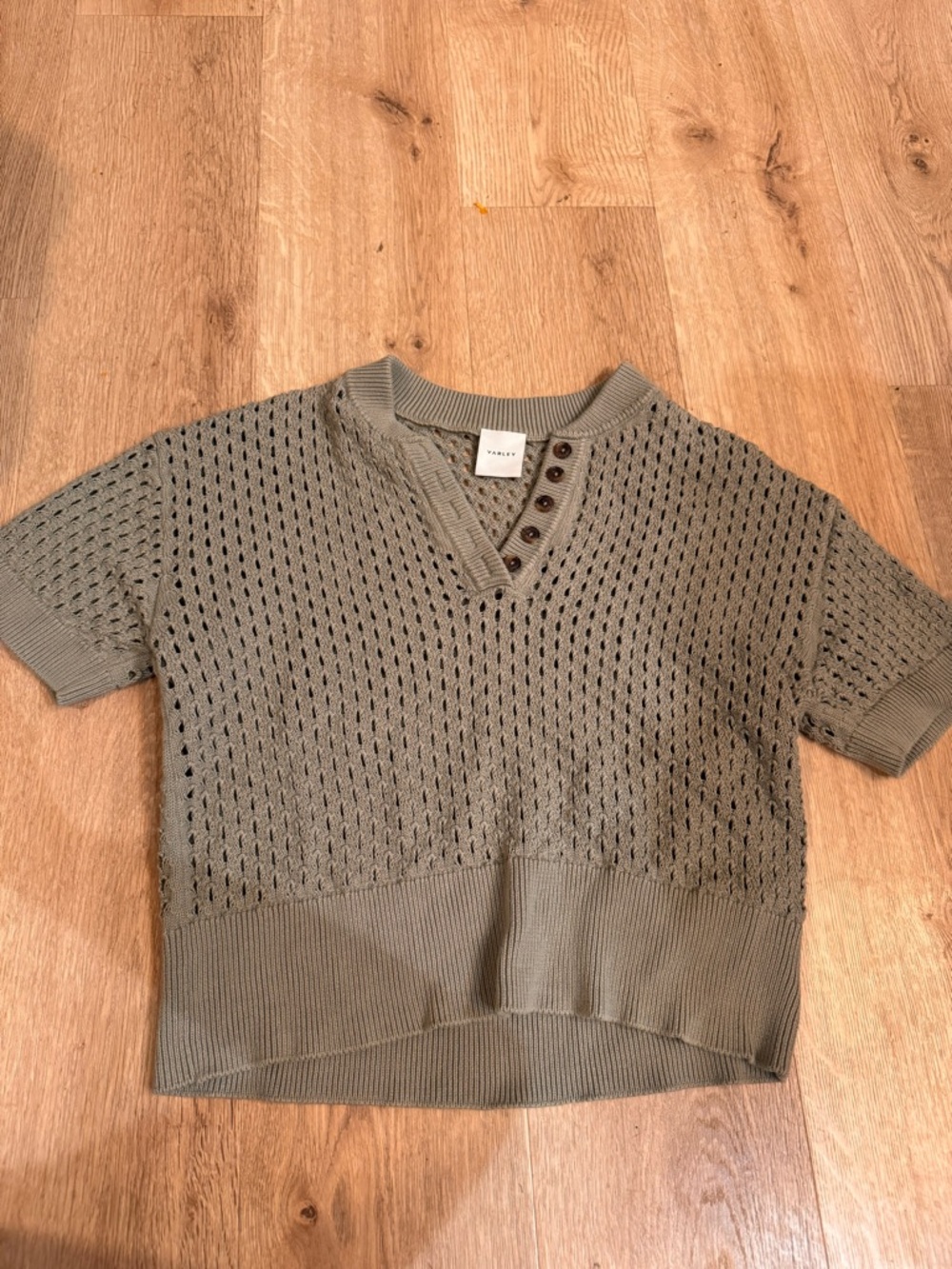 Varley Open-Knit Short Sleeve Top in Olive